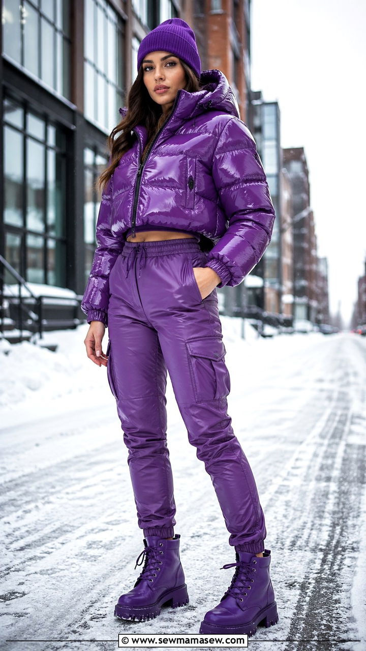 Purple puffer jacket outfit - 40 All purple outfit ideas