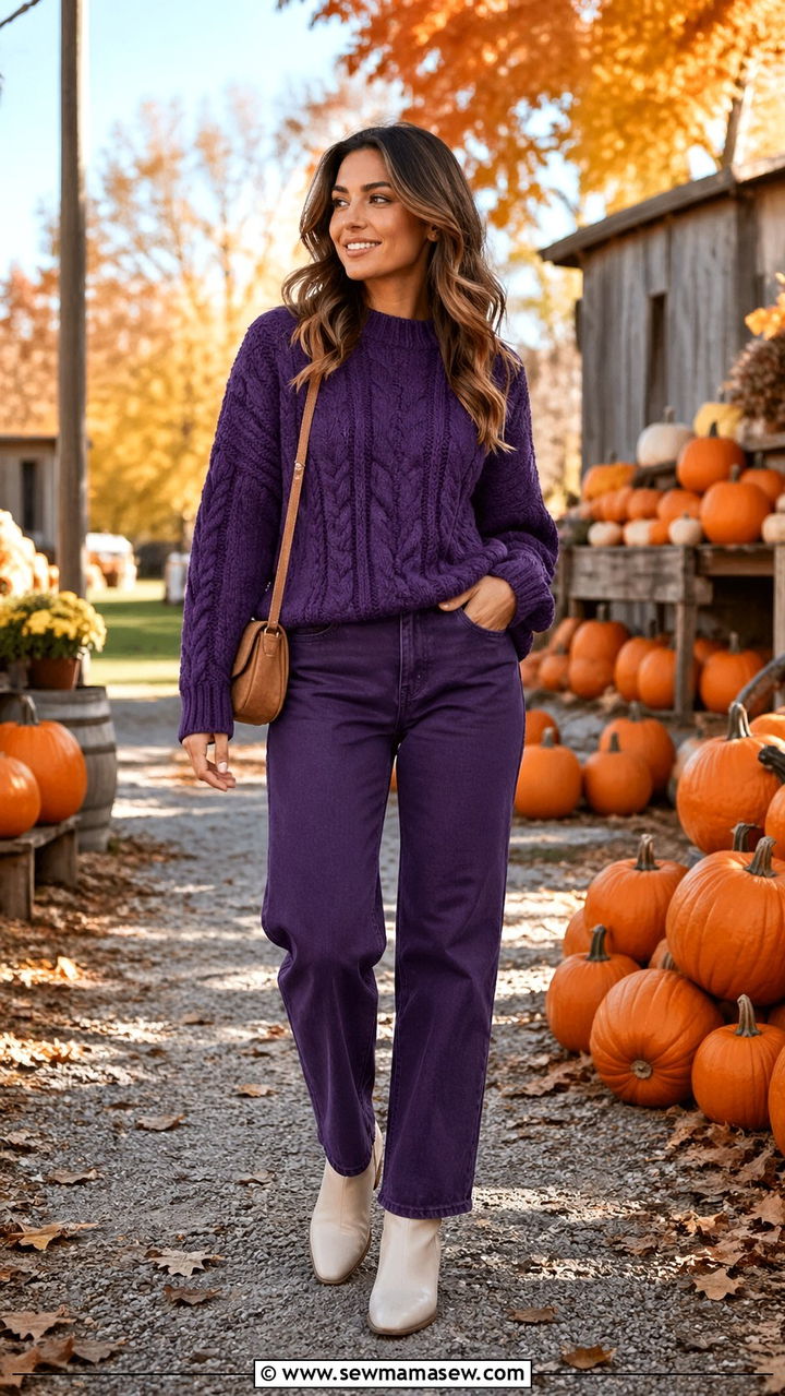 Purple sweater and jeans outfit - 40 All purple outfit ideas