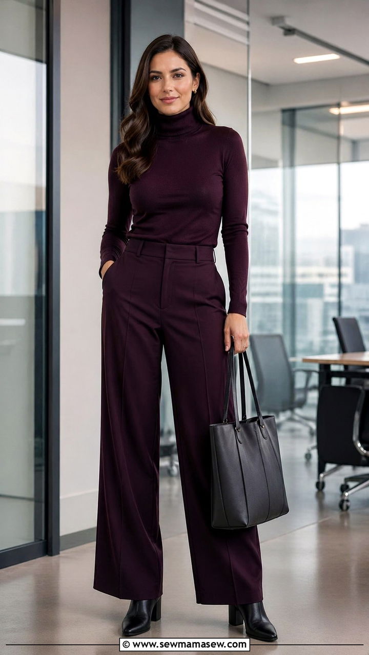 Purple turtleneck and pants outfit - 40 All purple outfit ideas