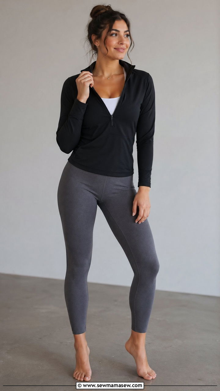 Quarter Zip Pullover and Compression Leggings - 35 Yoga instructor outfit ideas