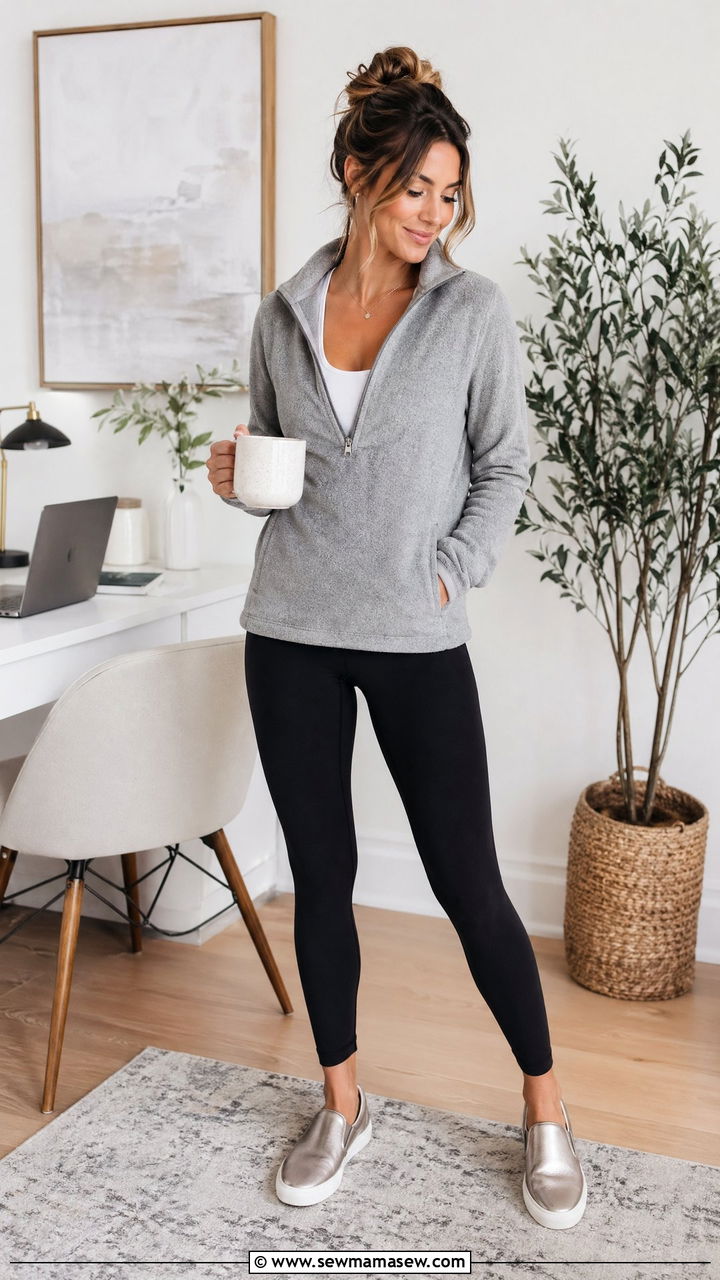 Quarter zip pullover and leggings outfit - 35 Work from home outfits for moms