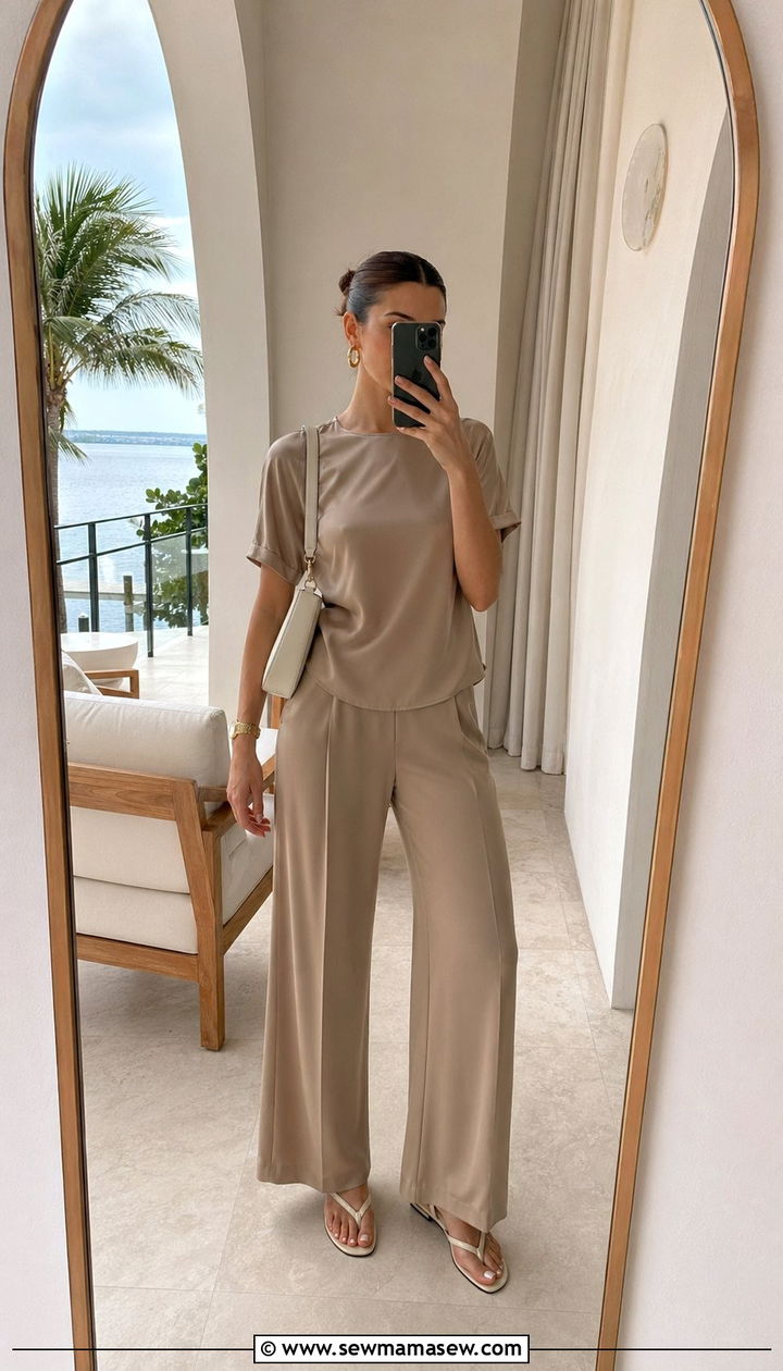 Quiet Luxury Neutral Matching Set - 30 Aesthetic summer outfit ideas 2026