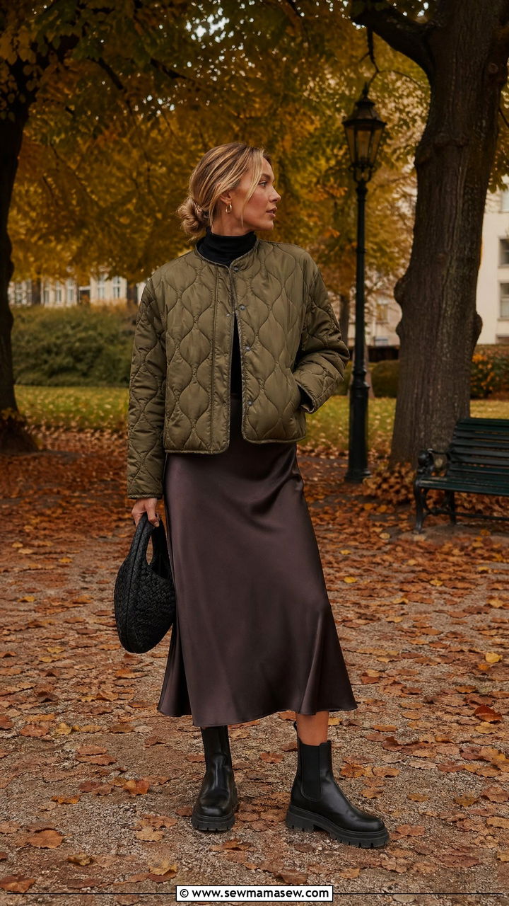 Quilted Jacket And Midi Skirt Copenhagen Outfit - 35 Copenhagen outfits ideas