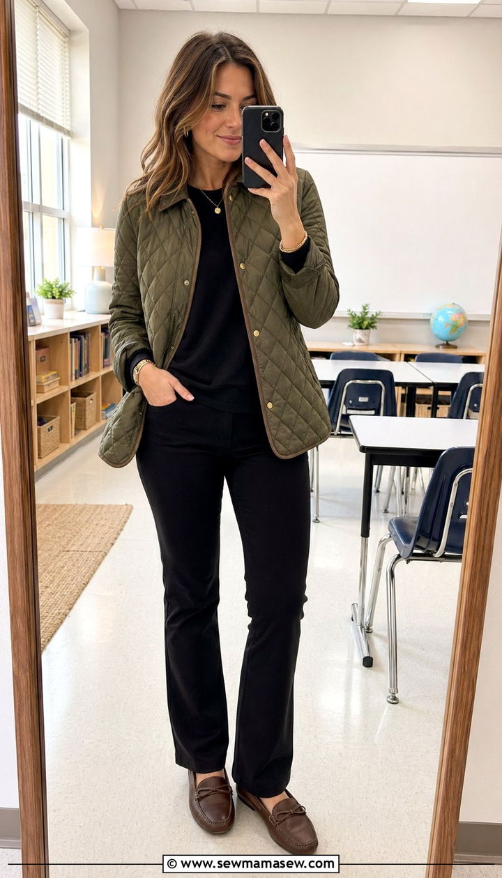 Quilted Jacket And Ponte Pants Outfit - 35 school outfits for women