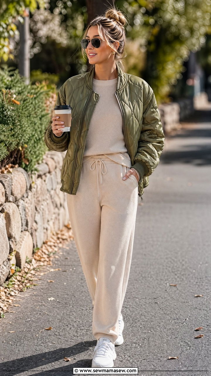 Quilted Jacket Over Matching Lounge Set - 35 Classy loungewear outfit ideas
