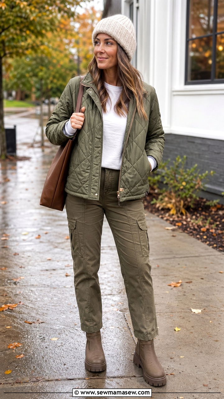 Quilted Jacket With Cargo Pants - 35 School drop off outfit ideas