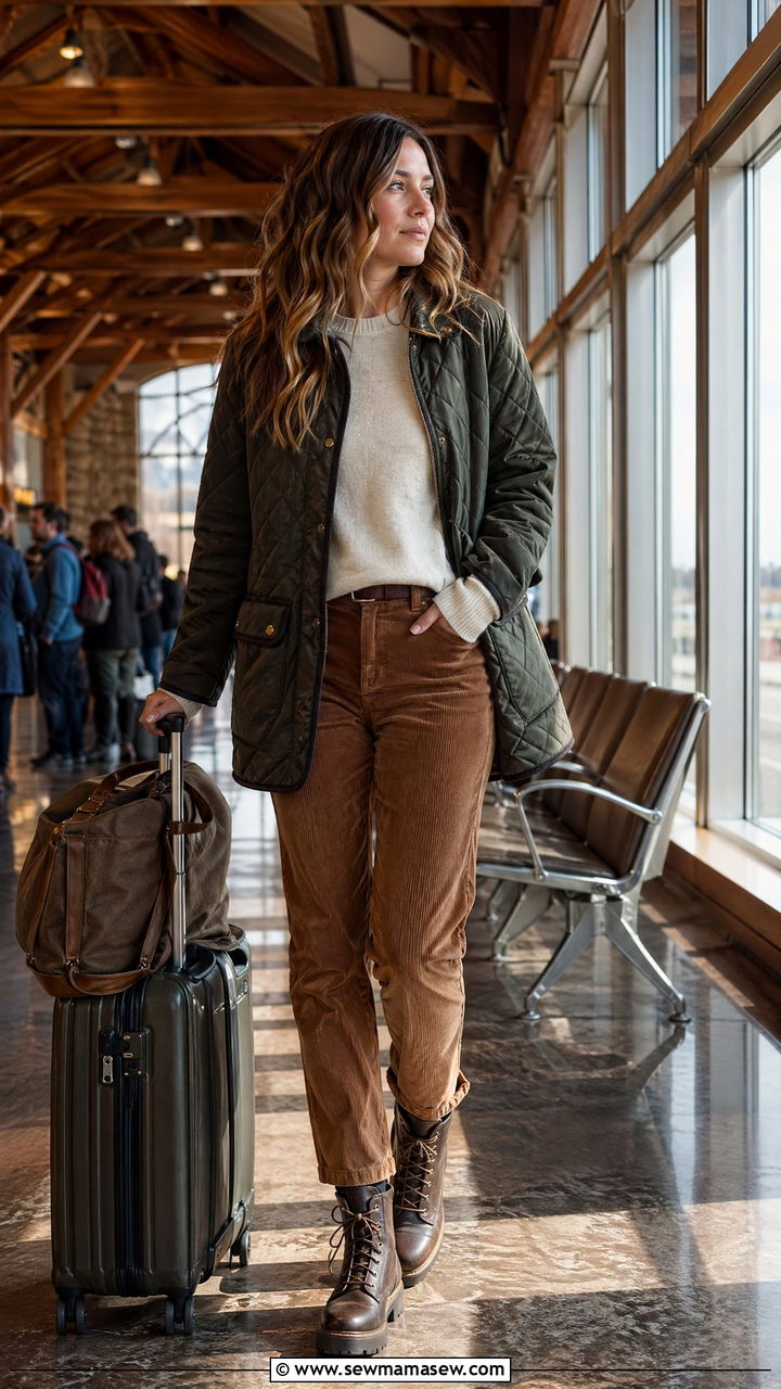 Quilted Jacket With Corduroy Pants - 40 airport outfits
