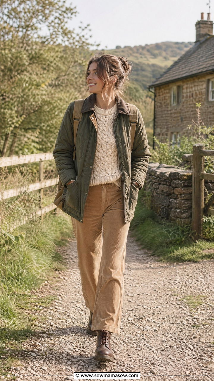 Quilted Jacket With Knit And Corduroy Pants - 35 Cold spring outfits