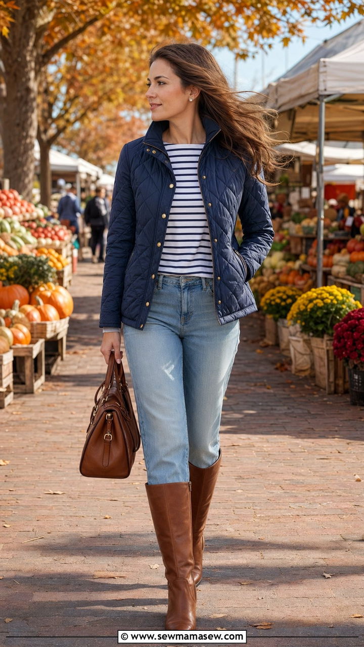 Quilted Jacket With Straight Leg Jeans - 30 windy day outfits Pinterest