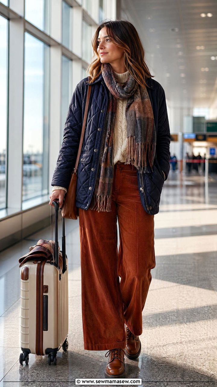 Quilted Jacket and Corduroy Trousers - 40 Airport outfit ideas
