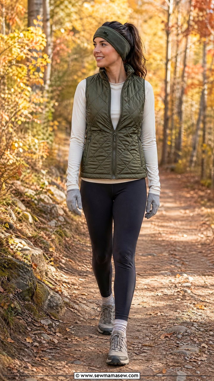 Quilted Vest And Long Sleeve Tee Walking Outfit - 35 walking outfit ideas for women