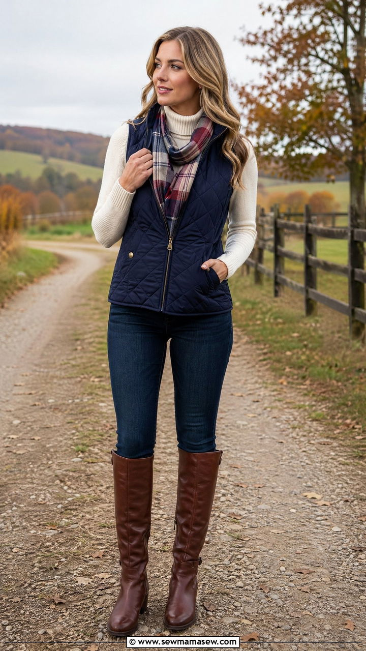 Quilted Vest And Riding Boots Outfit - 35 casual outfits for women