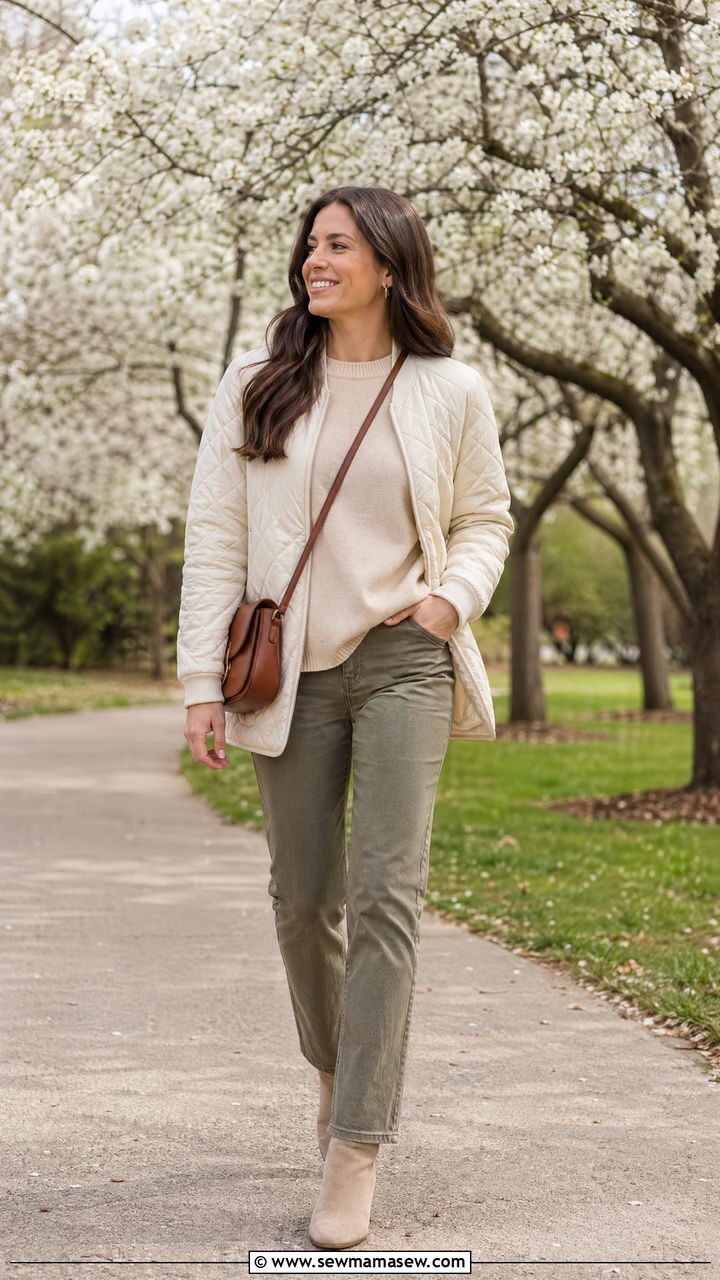 Quilted jacket and straight leg pants spring outfit - 35 spring clean girl outfits
