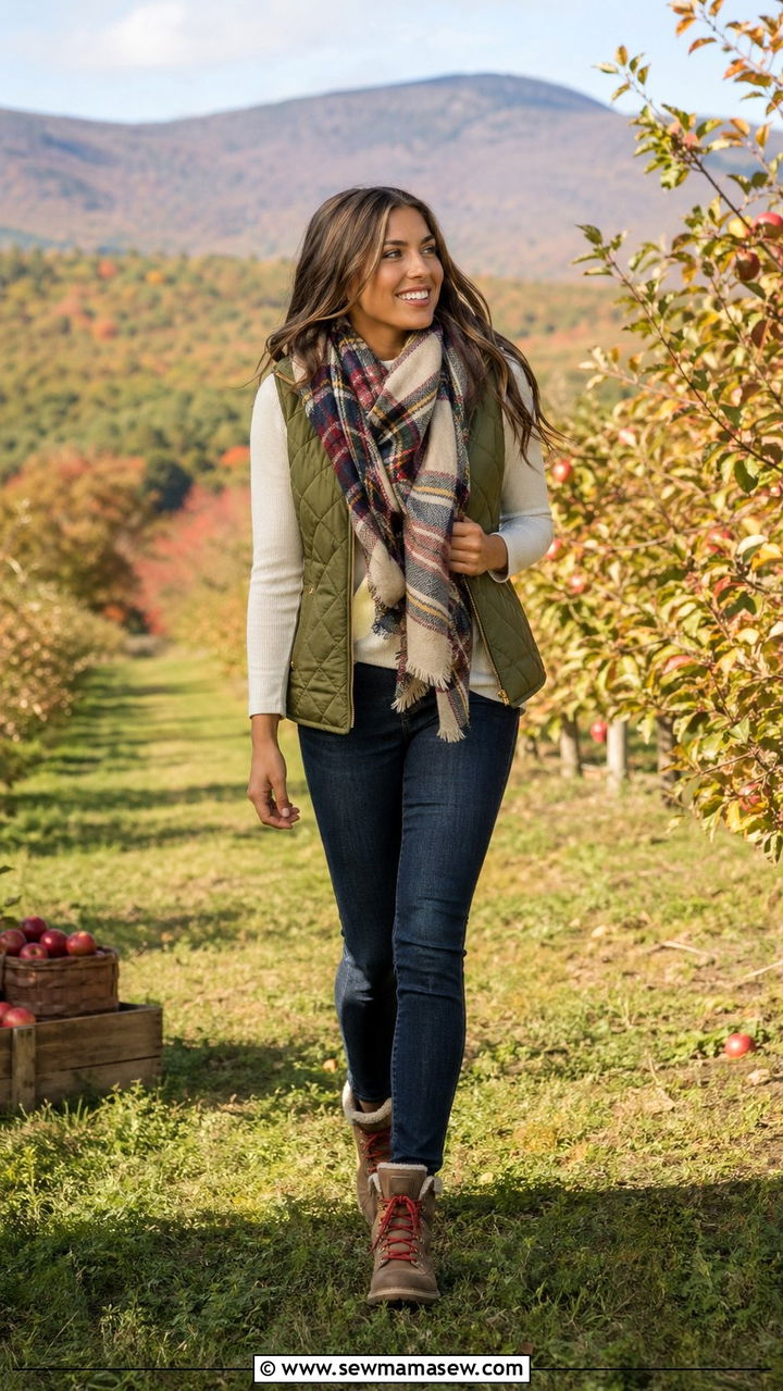 Quilted vest and long sleeve tee outfit - 35 Mountain vacation outfit ideas