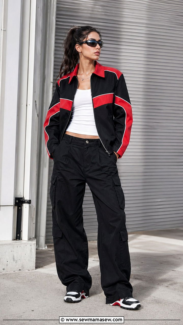 Racecore Jacket and Cargo Trousers - 30 sporty chic outfits inspo