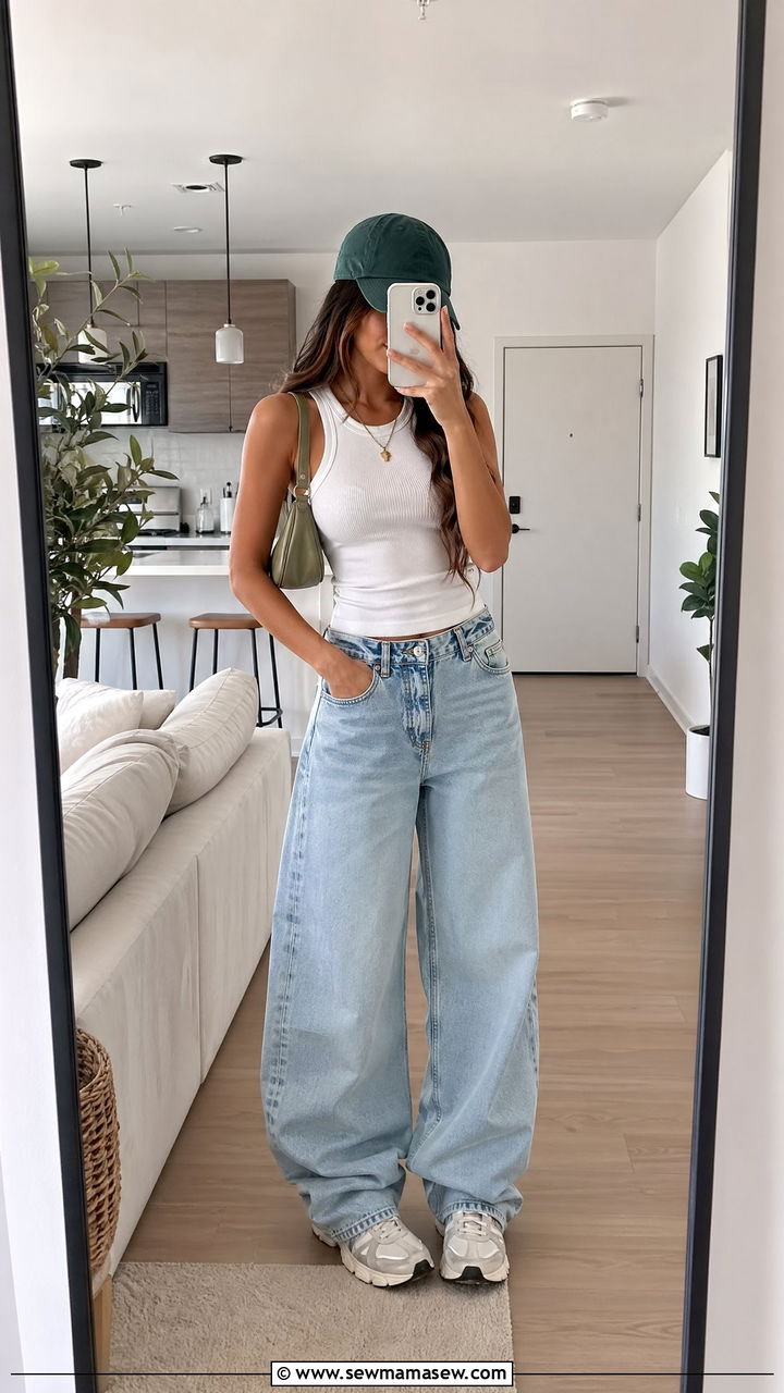 Racer Tank and Baggy Jeans Outfit - 35 cute back to school outfits
