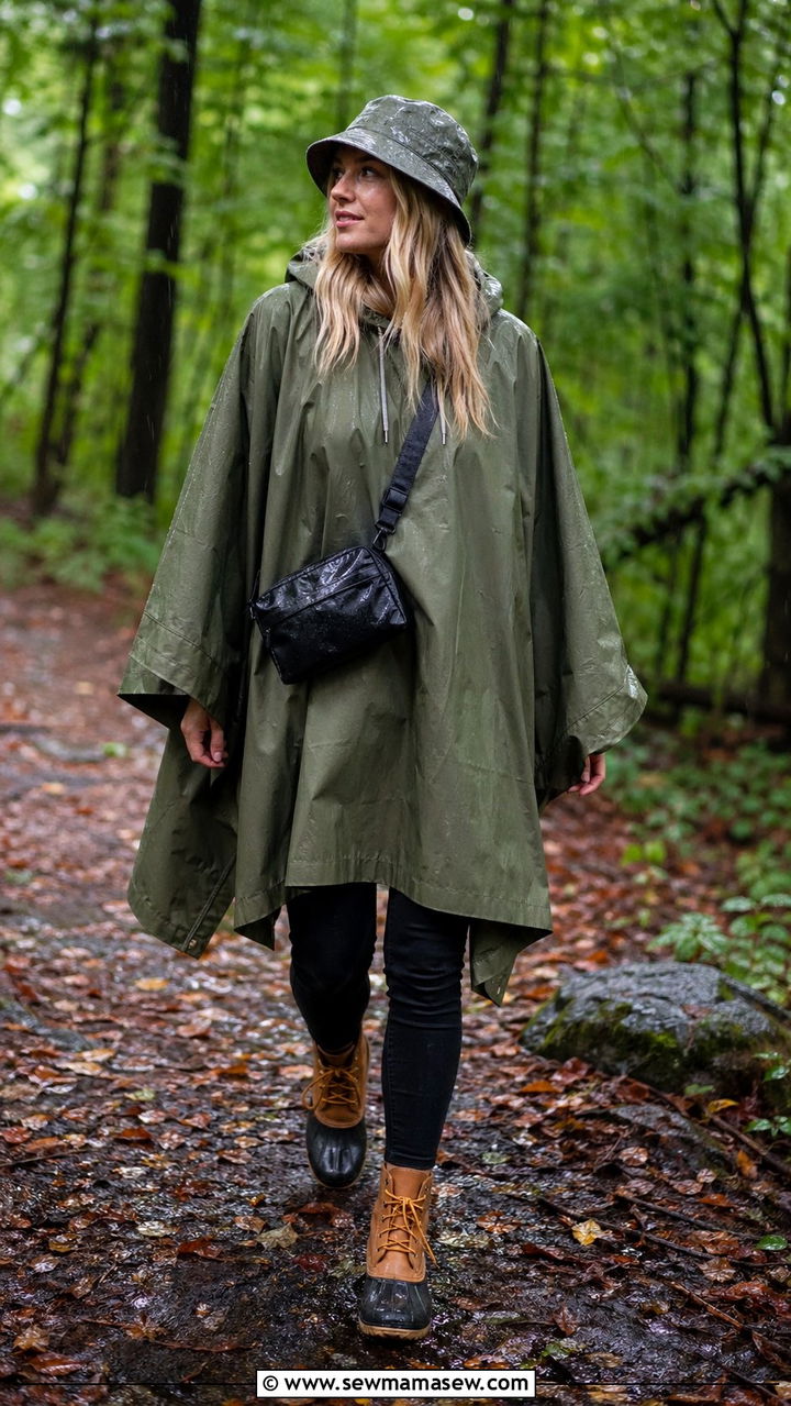Rain Poncho with Skinny Jeans and Duck Boots Summer - 35 Rainy summer outfits