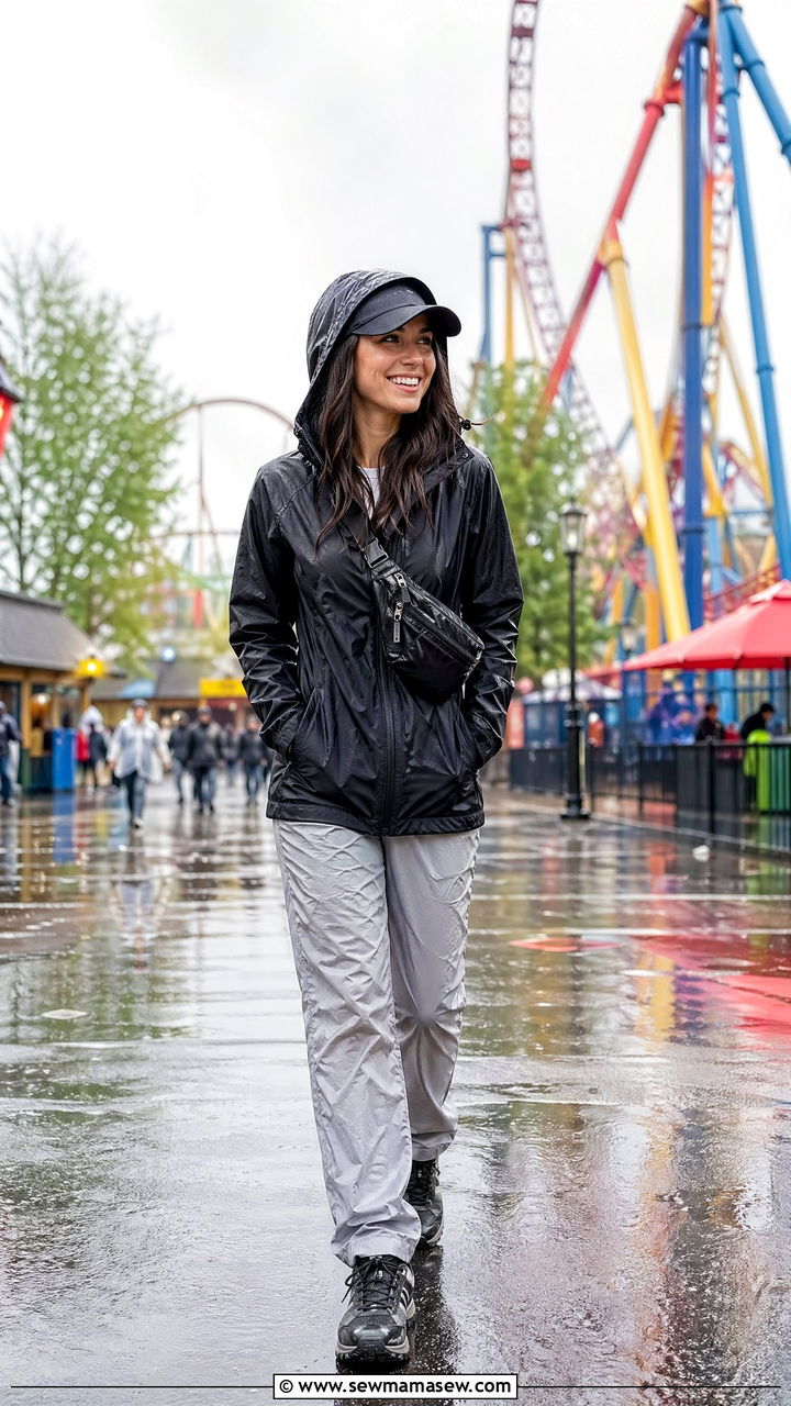 Rain jacket and quick dry pants for Six Flags - 35 Six Flags outfit ideas