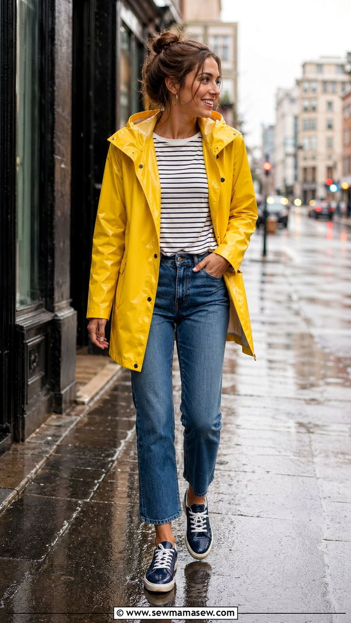 Raincoat with Cropped Jeans and Waterproof Sneakers - 30 windy day outfits for women