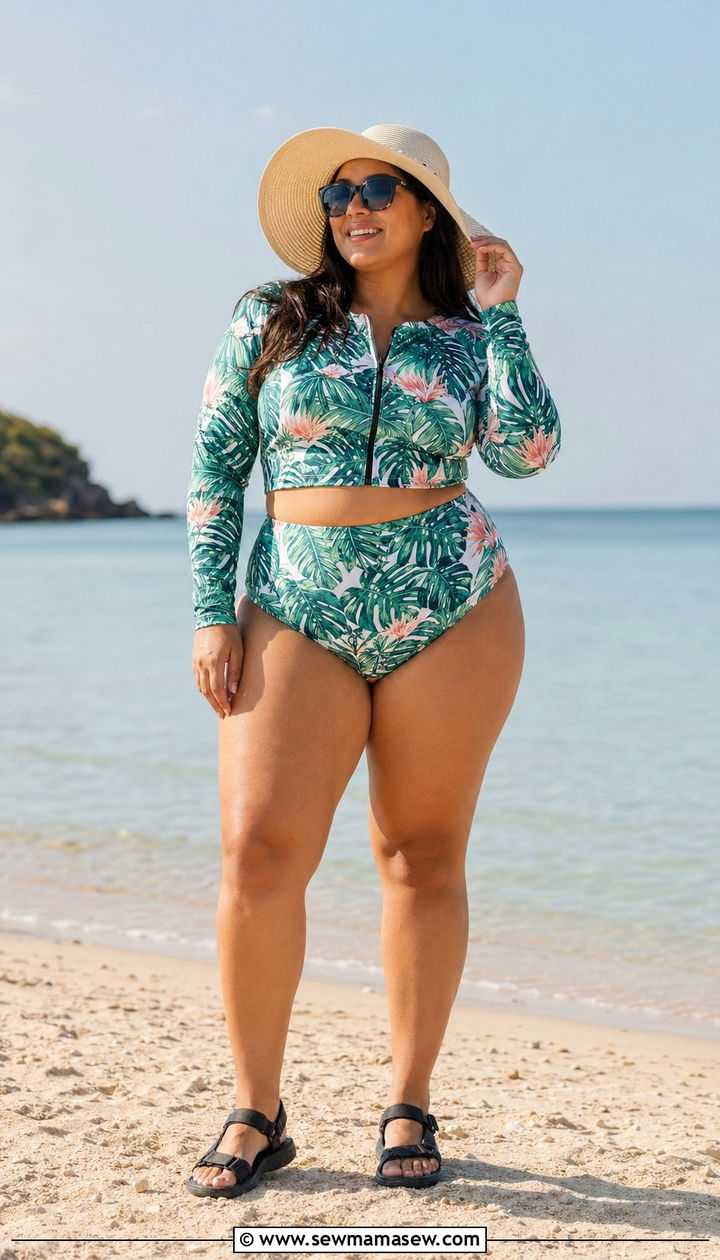 Rashguard Set With UPF Hat - 30 Best swimsuits for plus size