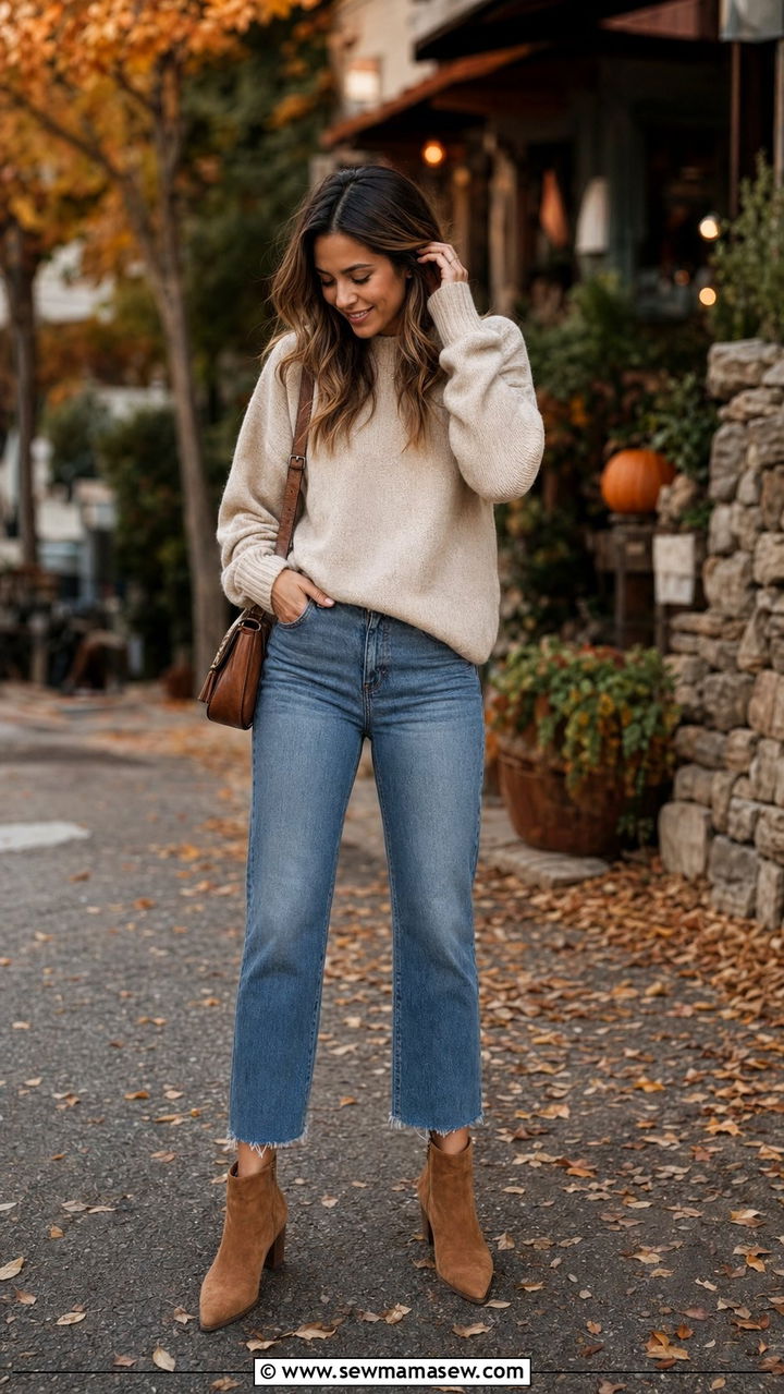 Raw Hem Cropped Straight Jeans With A Slouchy Sweater And Ankle Boots - 30 Best jeans for petite women