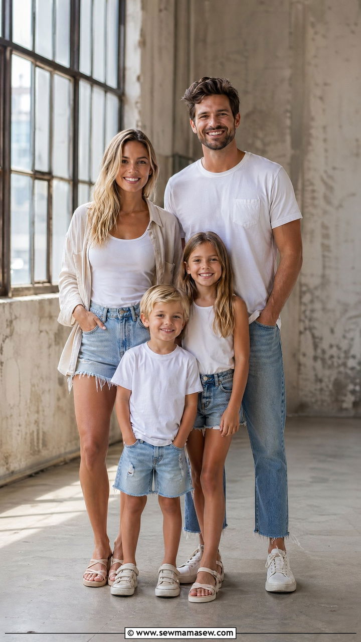 Raw Hem Denim Casual Summer Family Photo Outfits - 35 Summer family photo outfits