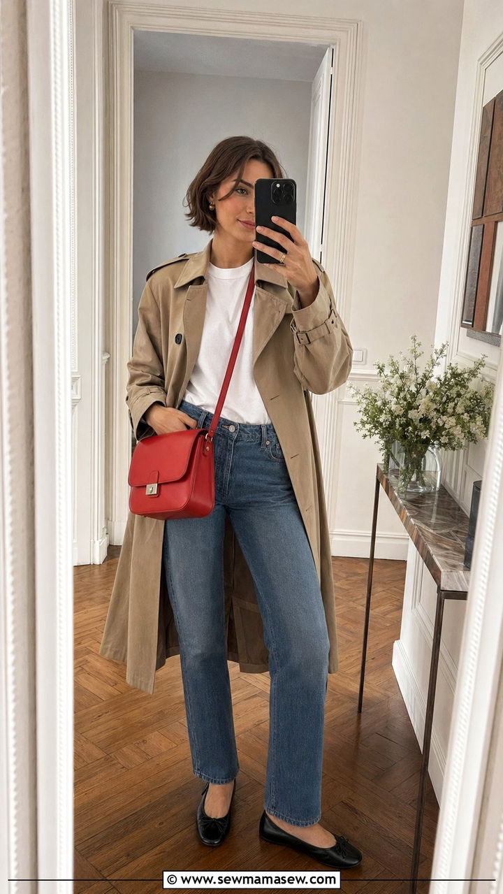 Red Accessory Pop Outfit - 35 Parisian travel outfits