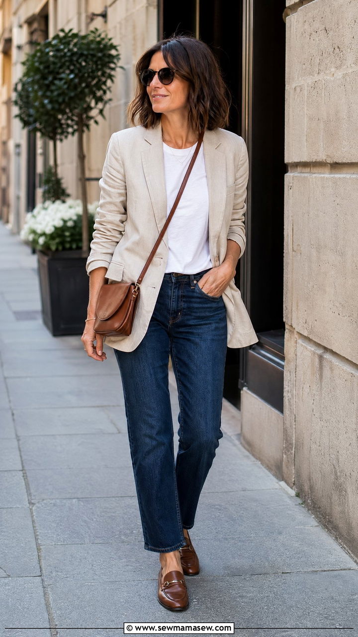 Relaxed Blazer With Straight Leg Jeans And Loafers - 35 Vacation outfit ideas for women over 40