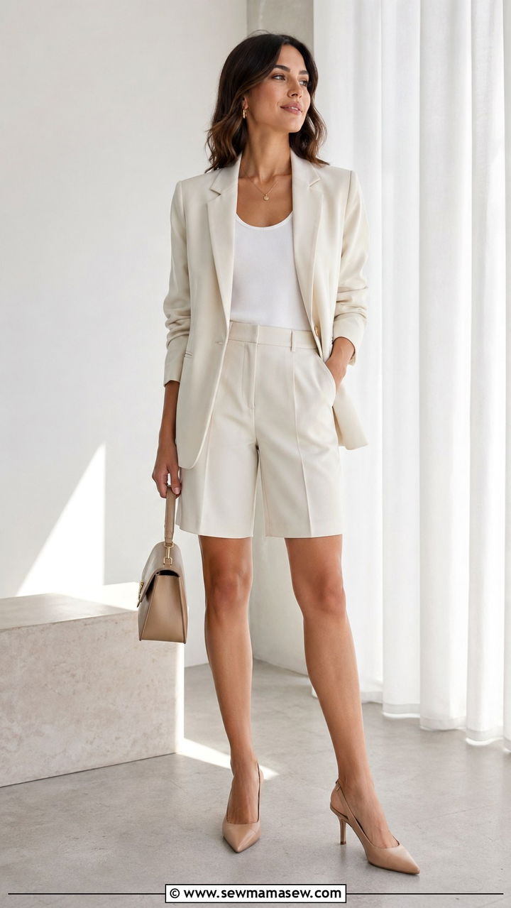 Relaxed Blazer With Tailored Bermuda Shorts And Slingback Heels - 35 Elevated work outfit ideas