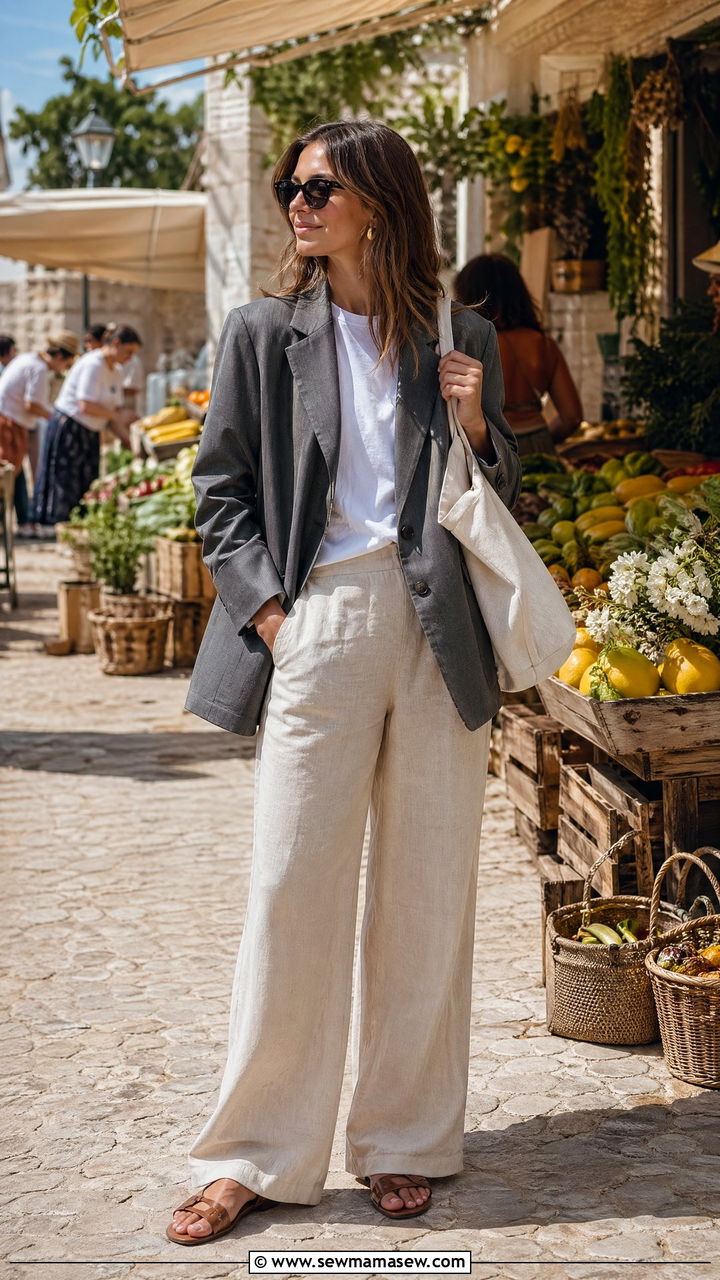 Relaxed Blazer With White Tee And Linen Trousers - 35 spring old money outfits