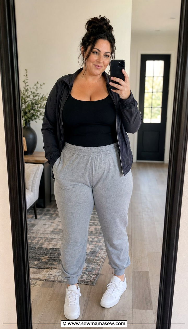 Relaxed Joggers and Tank Top Outfit - 35 Plus size mom outfit ideas
