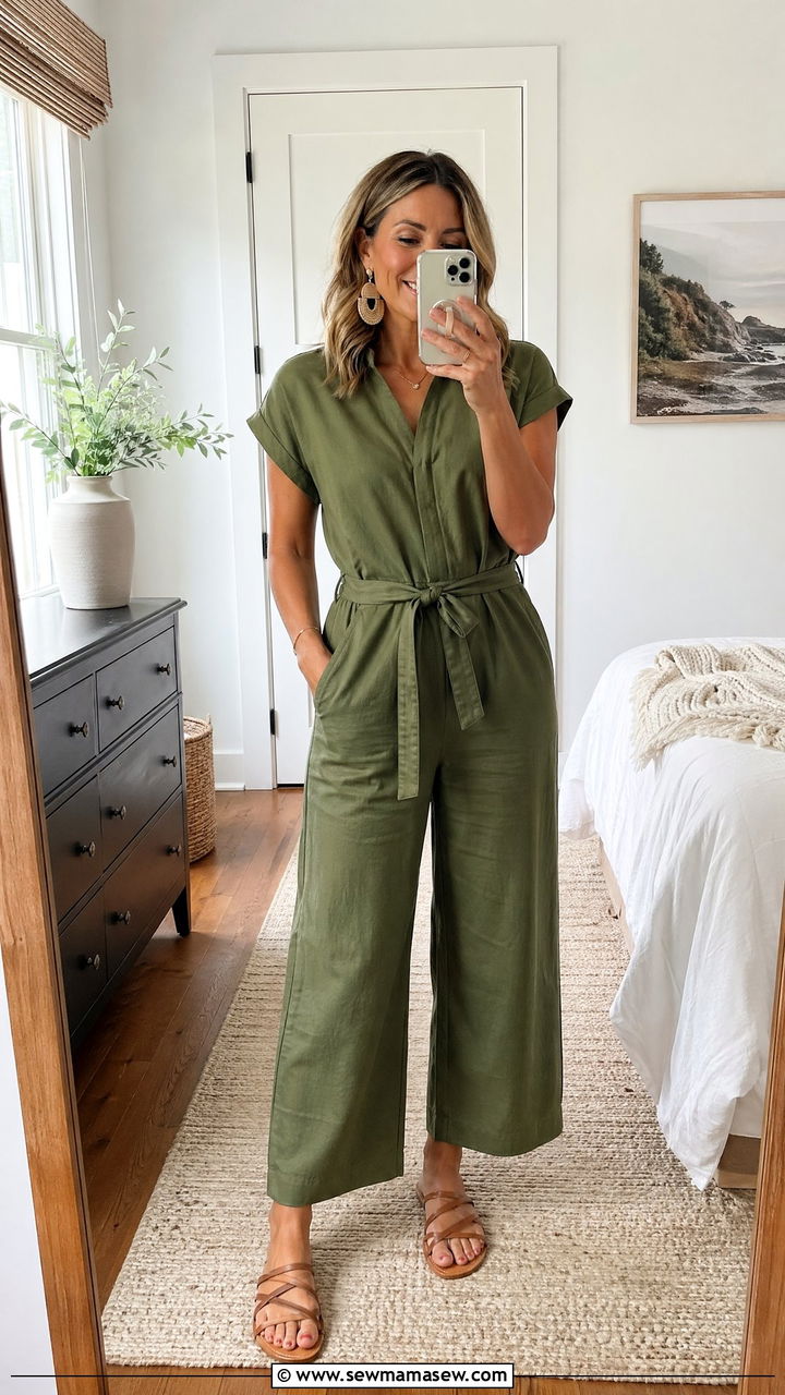 Relaxed Jumpsuit with Sandals Outfit - 35 Spring mom outfit ideas