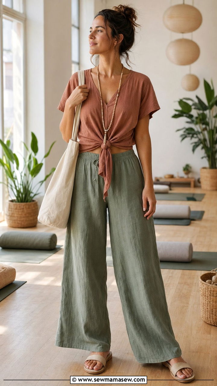 Relaxed Tie Front Top and Linen Trousers for Wellness Workshop - 30 Workshop outfit ideas