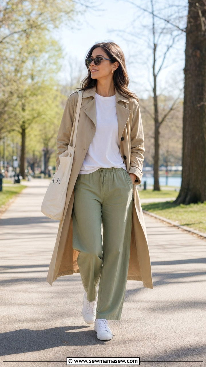 Relaxed Trench and Casual Trousers - 30 40 degree weather outfits