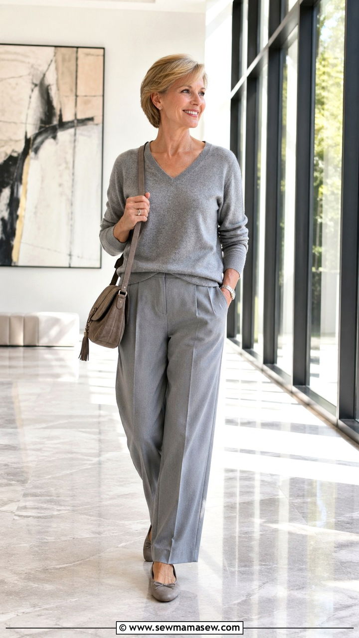 Relaxed Trousers With Lightweight Cashmere Sweater Spring Outfit Over 50 - 30 Spring capsule wardrobe over 50