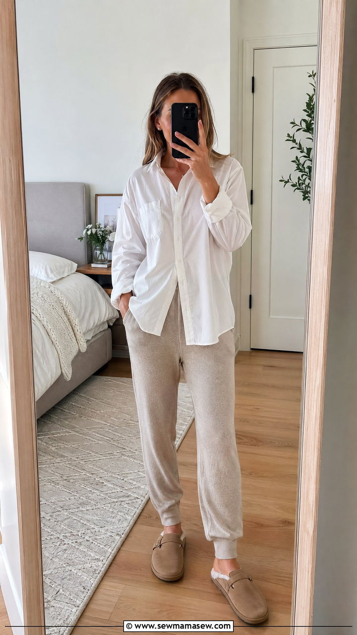Relaxed buttondown with soft knit trousers - 35 Comfortable work from home outfits