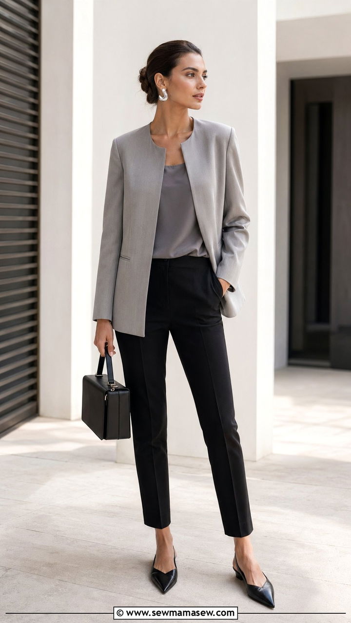 Relaxed fit collarless blazer with cigarette trousers - 30 Best blazers for tall women