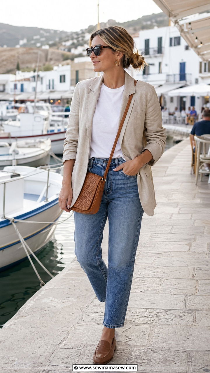 Relaxed linen blazer and straight leg jeans coastal grandmother outfit - 35 coastal grandmother outfits ideas