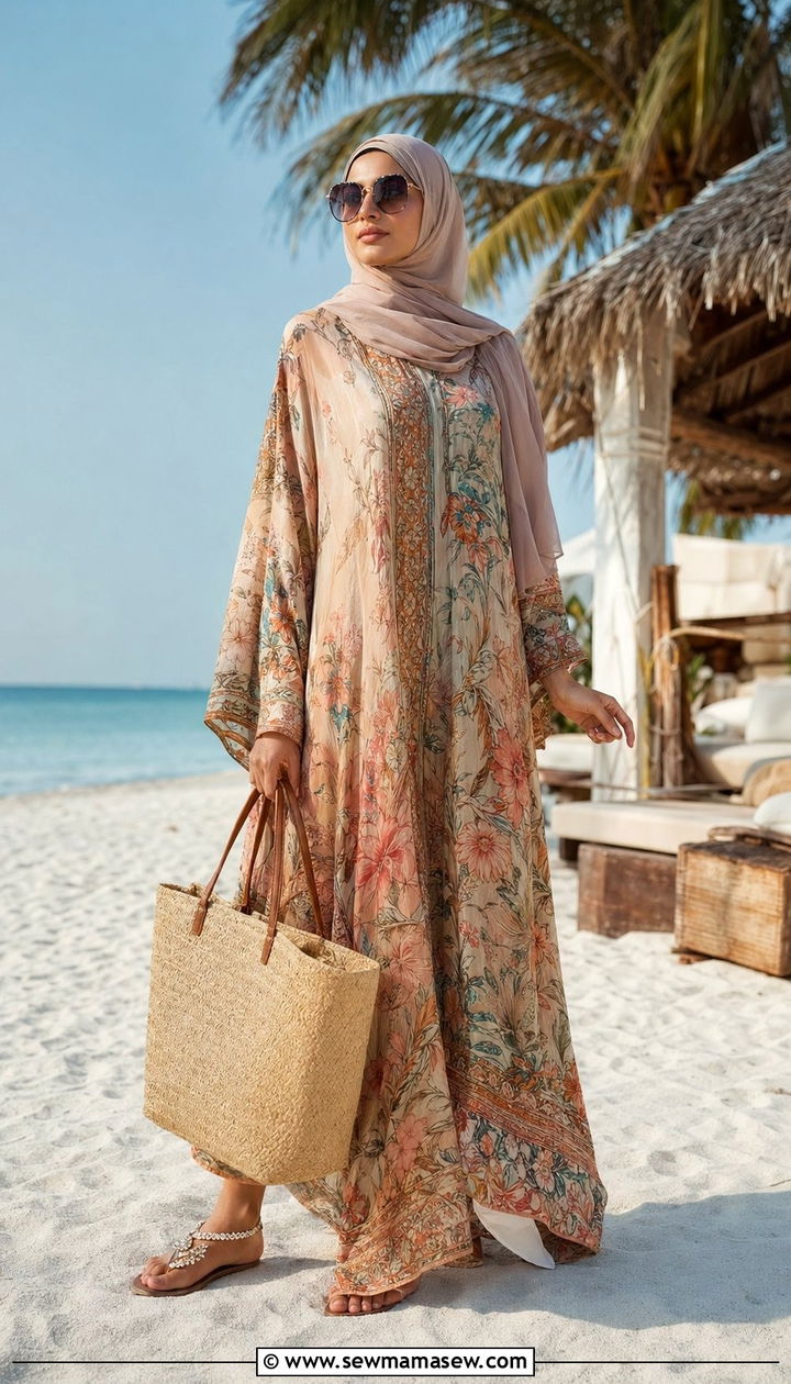 Resort kaftan and flat sandals hijab outfit - 35 Modest outfit ideas with hijab