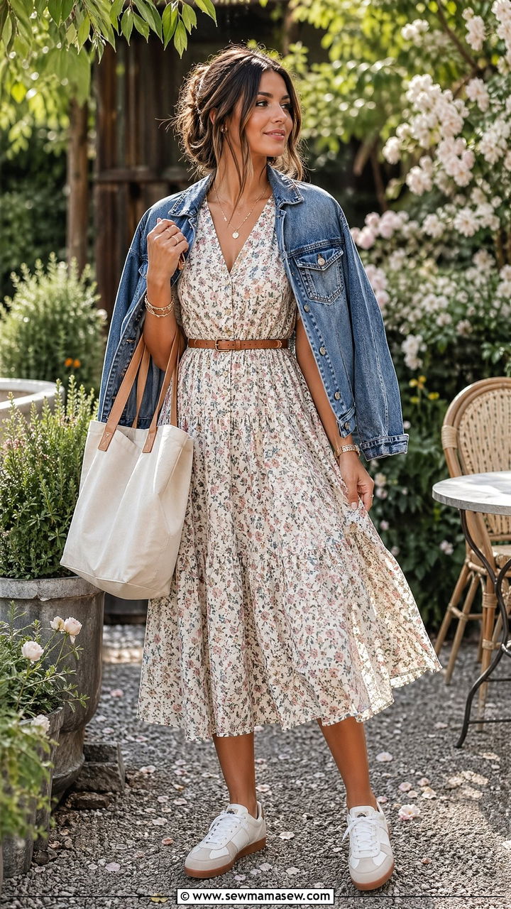 Retro sneakers and midi dress - 35 sporty chic outfits ideas
