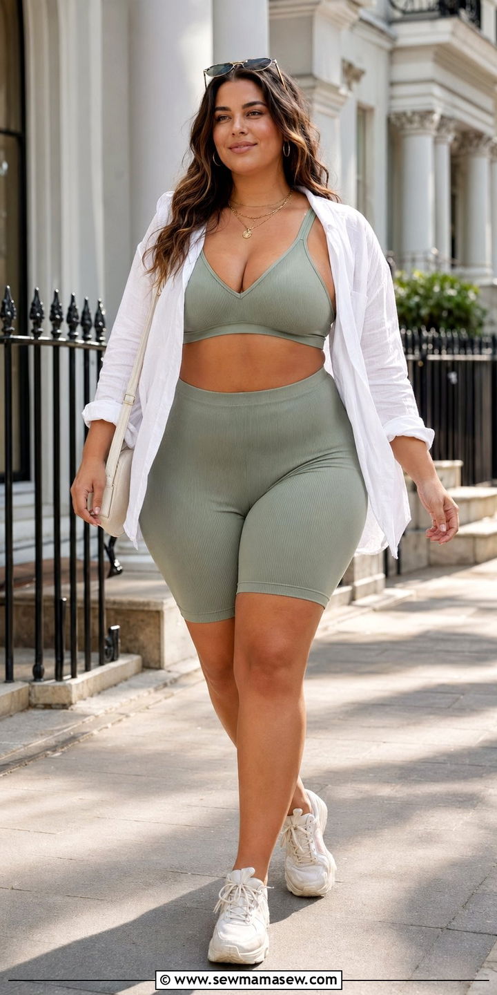 Ribbed Co Ord Set With Oversized Shirt Summer Outfit - 35 Plus size outfit ideas size 20 summer