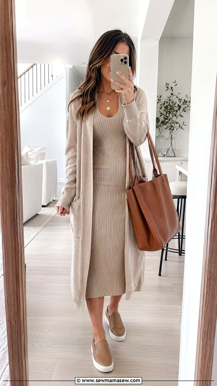 Ribbed Knit Dress And Slip On Sneakers Outfit - 35 shopping day outfit ideas