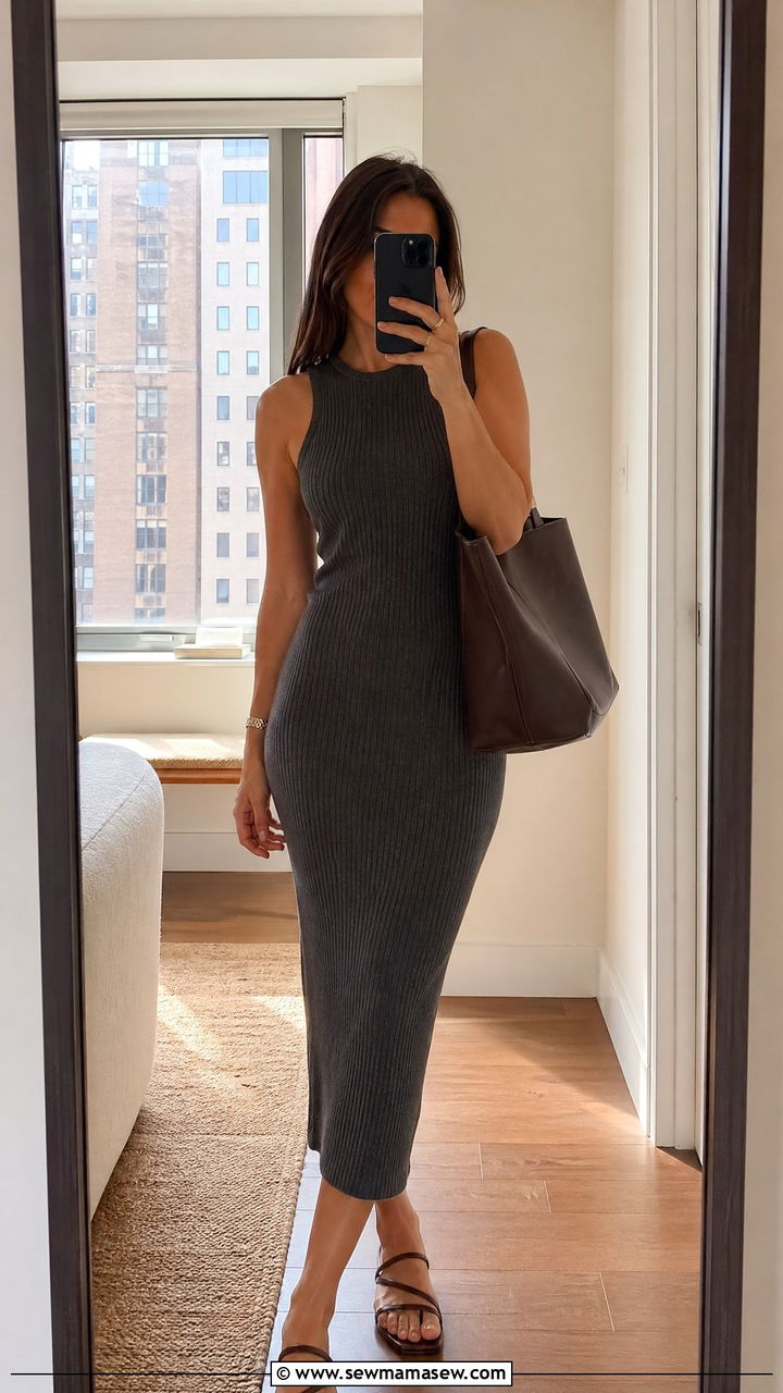 Ribbed Knit Midi Dress Summer New York - 35 Summer New York outfit ideas