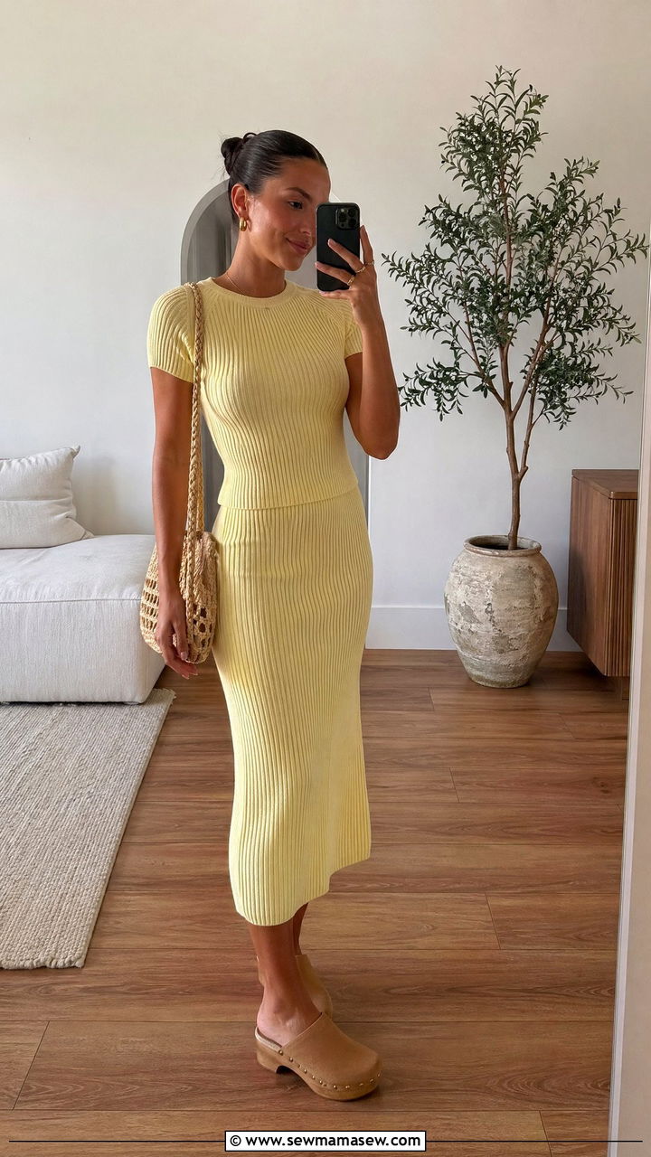 Ribbed Knit Set With Clogs - 35 spring outfits for young adults