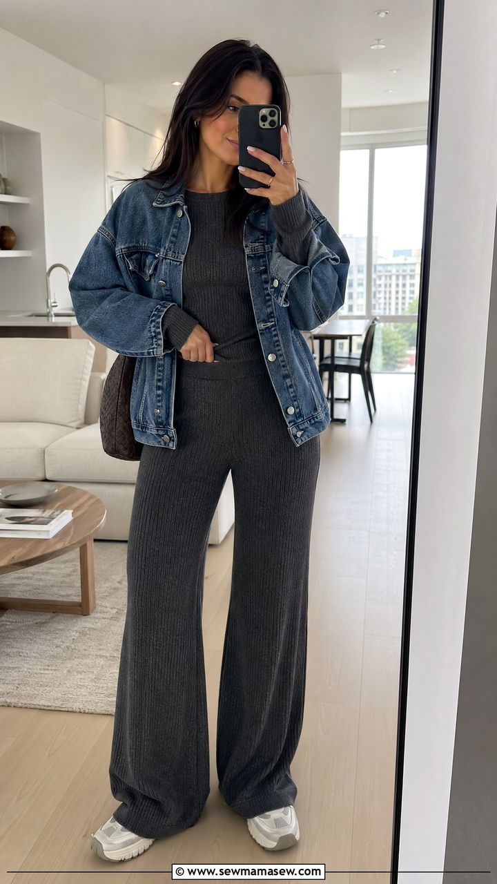 Ribbed Knit Top And Wide Leg Knit Pants - 35 casual wide leg pants outfits