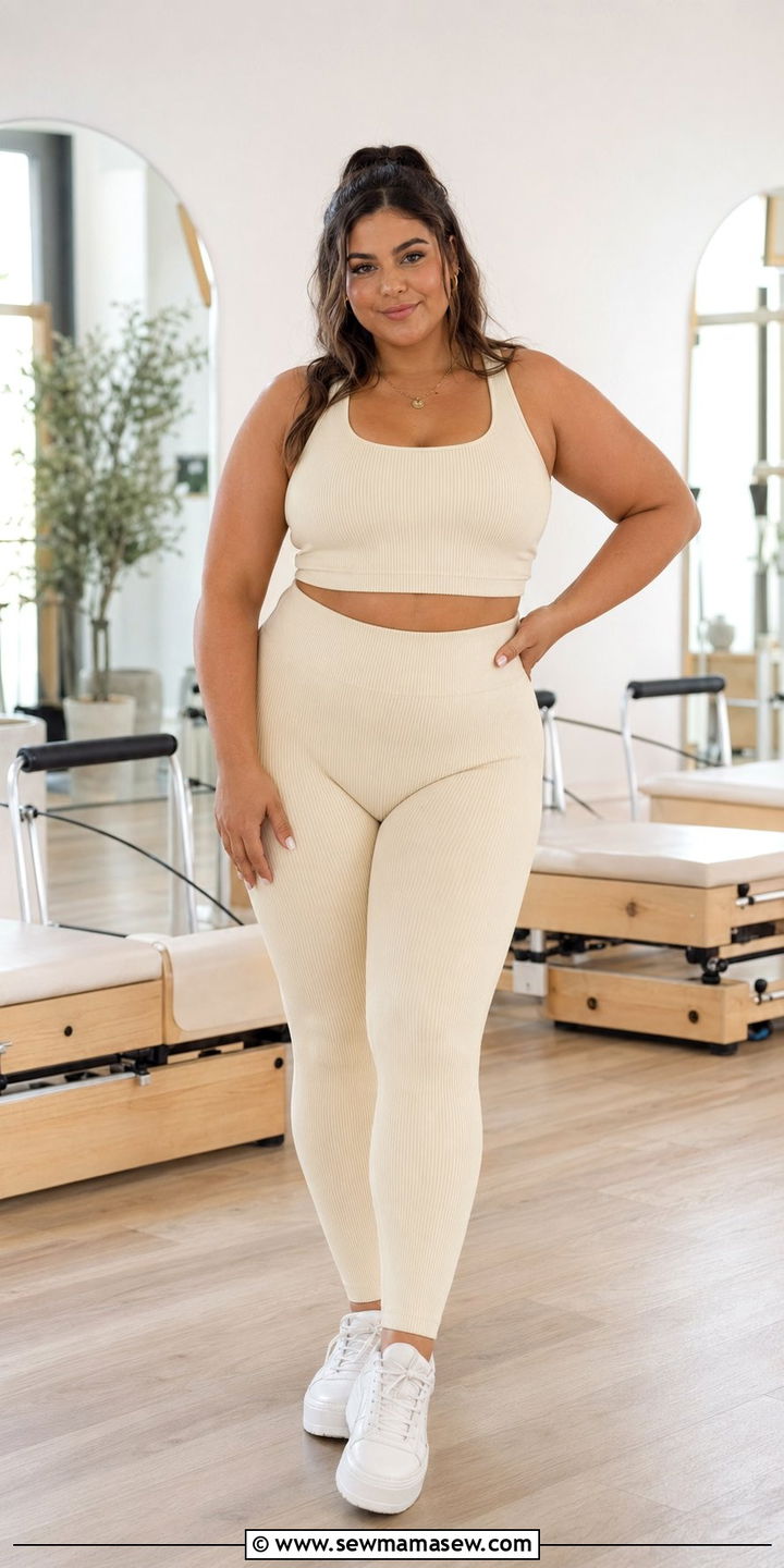 Ribbed Knit Workout Set - 35 Plus size workout outfits