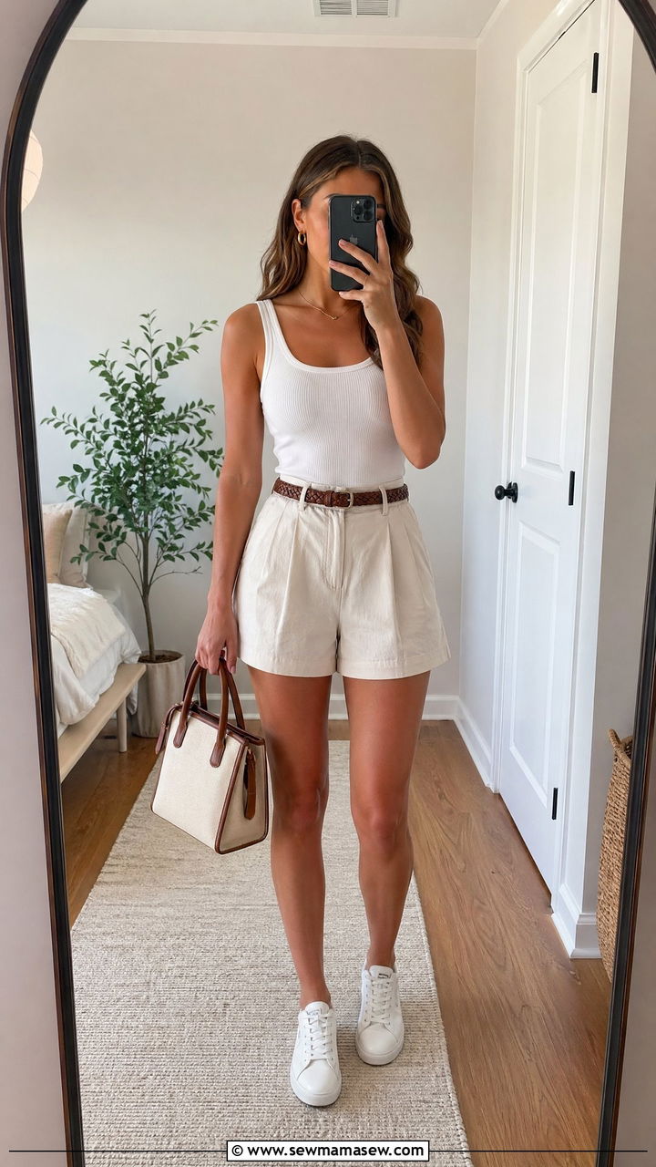 Ribbed Tank Top with Pleated Shorts Outfit - 35 Summer outfits for college girls
