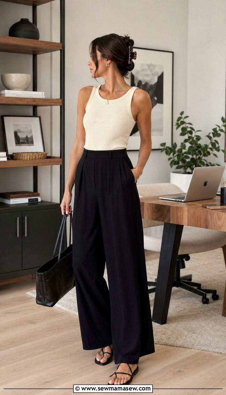 Ribbed Tank and High Waisted Palazzo Pants - 30 Work from home outfits for summer