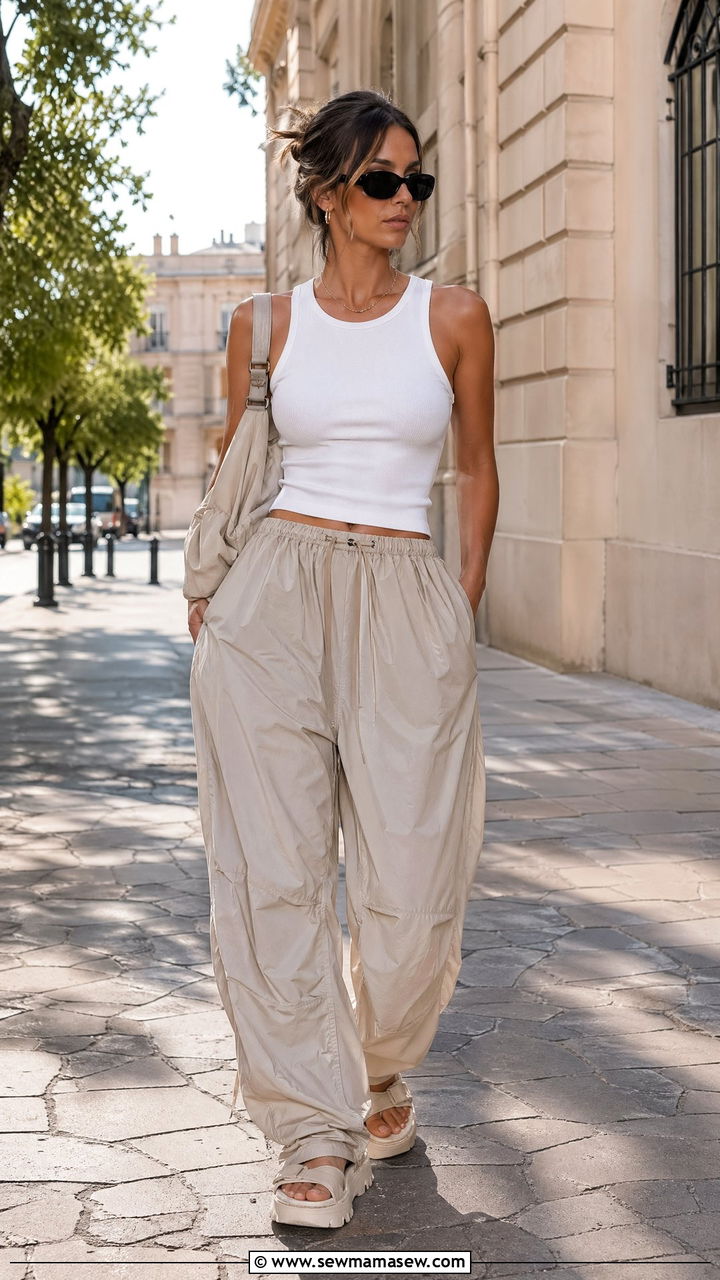 Ribbed Tank and Parachute Pants Summer Outfit - 35 Summer outfits for women in their 20s