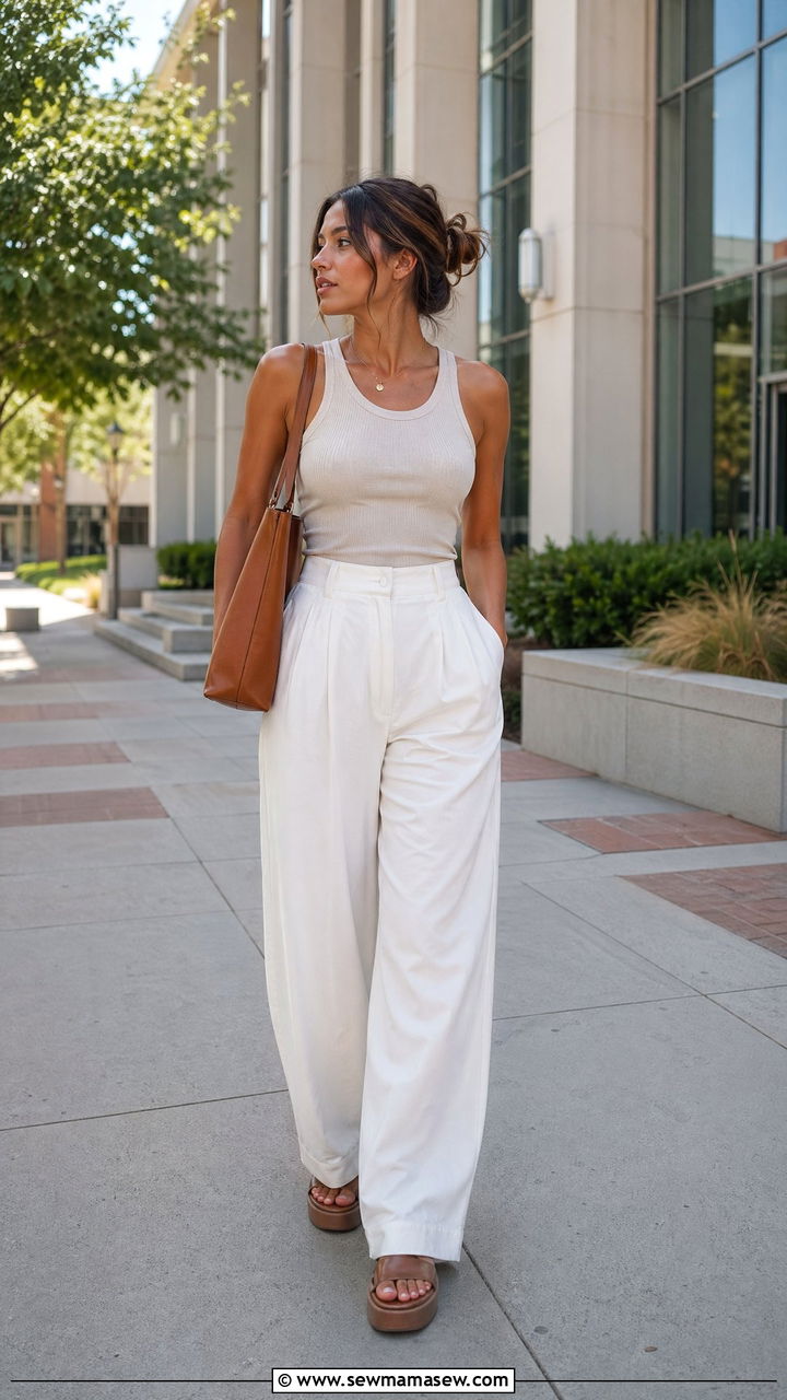 Ribbed Tank and Wide Leg Trousers - 35 Summer outfits for college